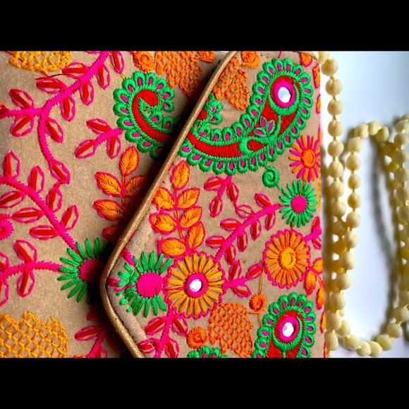 Bikaner House Colourful Hand-Embroidered Casual Clutch w/ Fun Bubble Strap - Picture 10 of 10